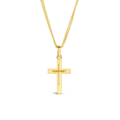 Small gold cross necklace by Lily Blanche 