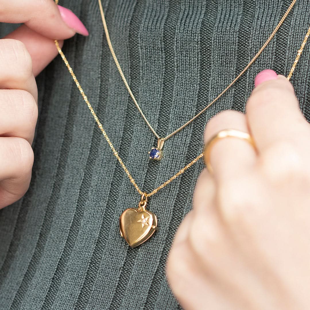 2 Photo Diamond Heart Locket Gold + Photos