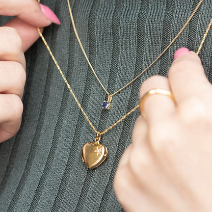 2 Photo Diamond Heart Locket Gold + Photos