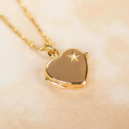 2 Photo Diamond Heart Locket Gold + Photos