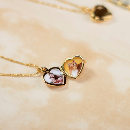 2 Photo Diamond Heart Locket Gold + Photos