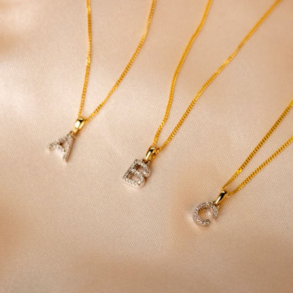 Diamond Initial Necklace | Solid 9 Carat Gold Charm | A to Z