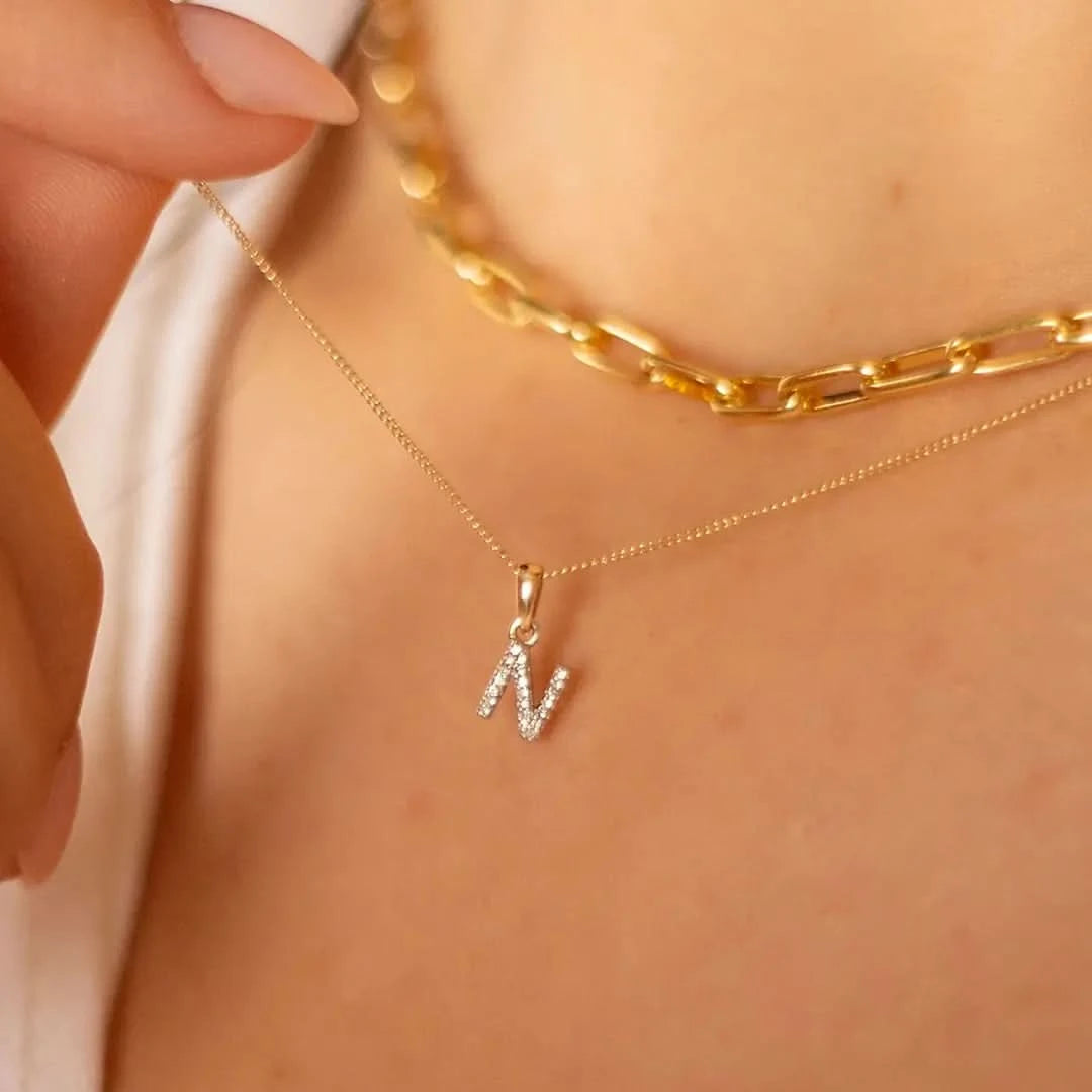 Diamond Initial Necklace Solid Gold A to Z – Lily Blanche