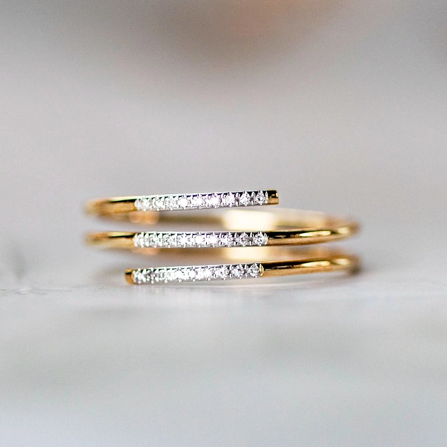 Solid Gold Diamond Spiral Ring