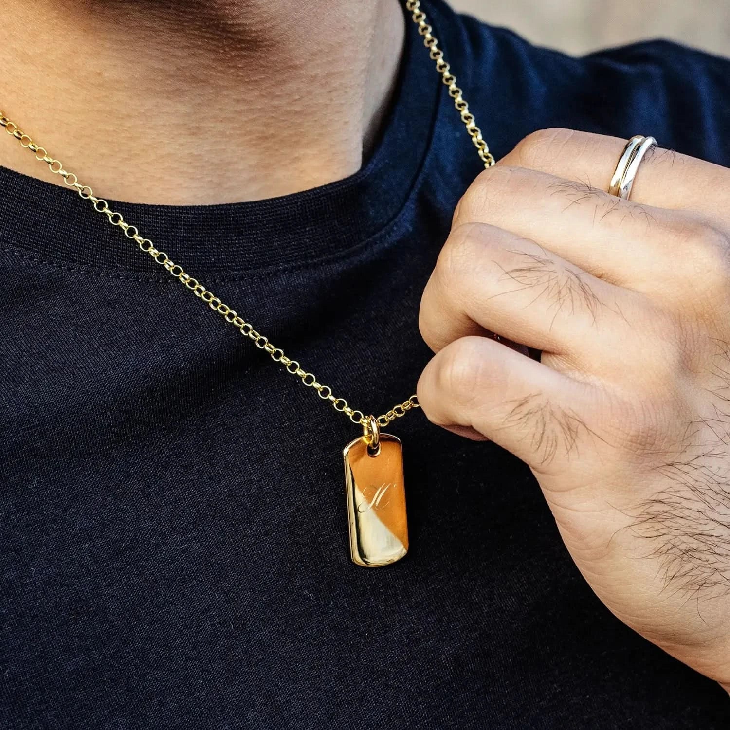 Men's Dog Tag Necklace Gold Superb Quality – Lily Blanche