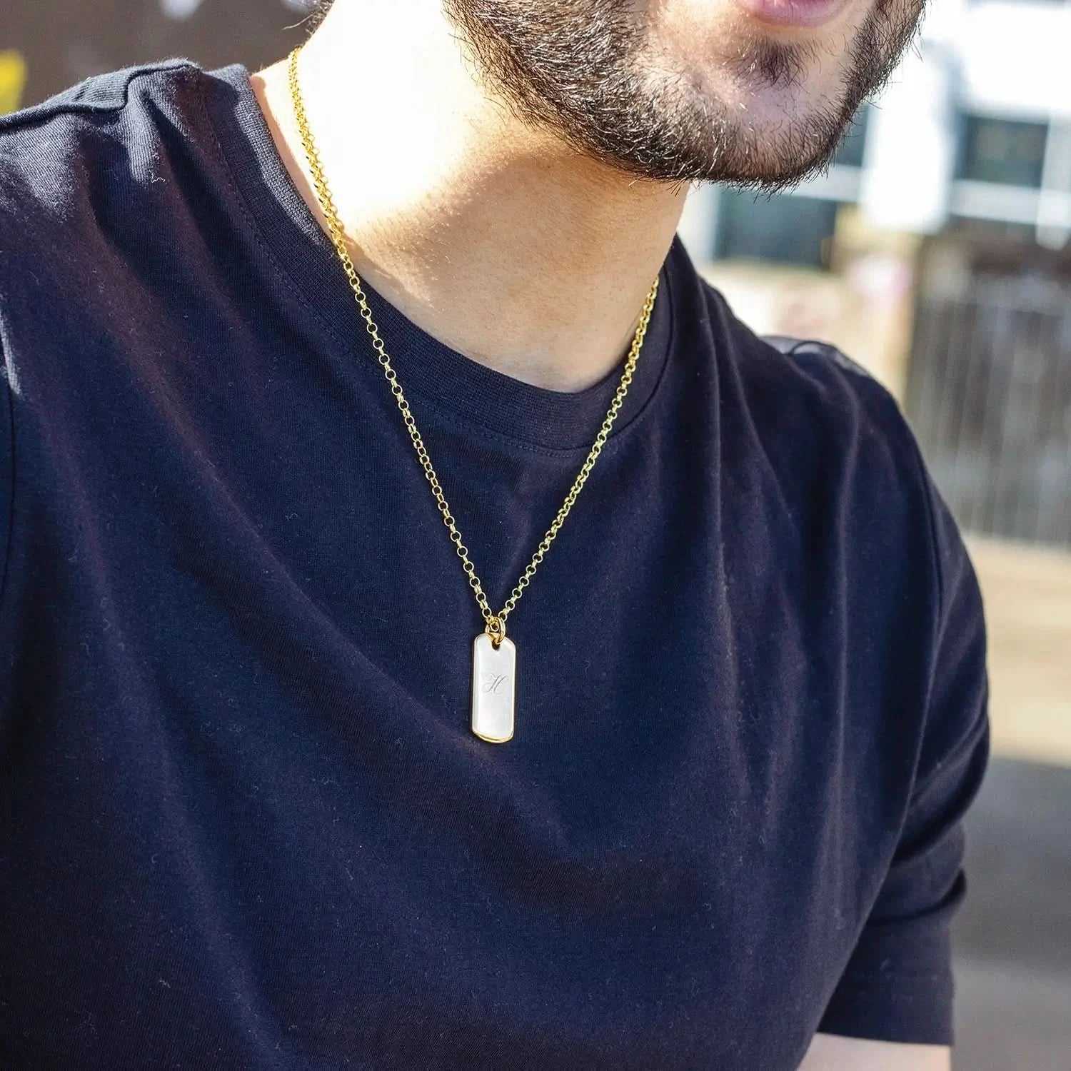 Gold dog tag necklace mens discount