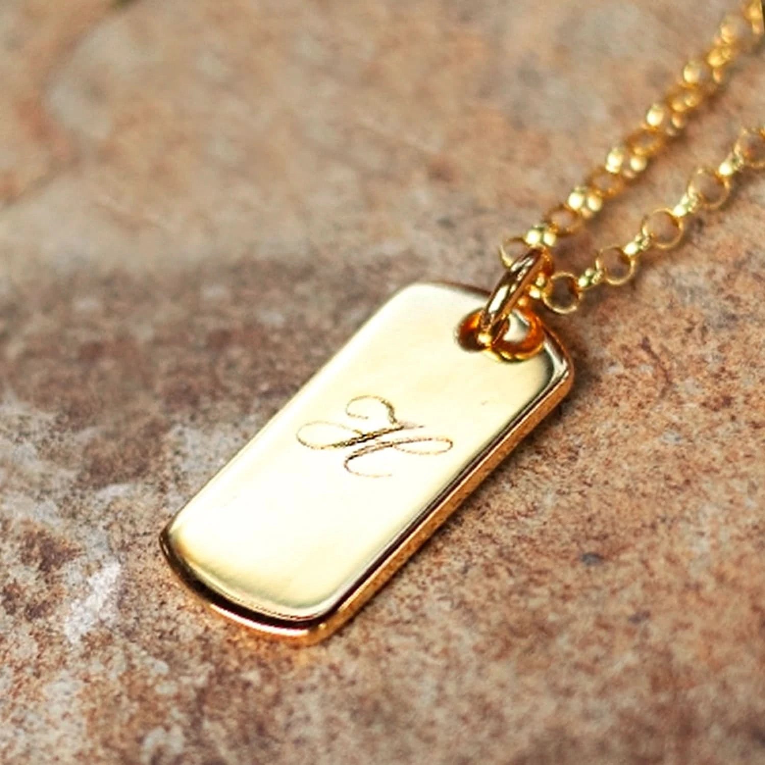 Yellow Gold Engraved Gold Dog Tags Zoë Chicco 14k Gold Small