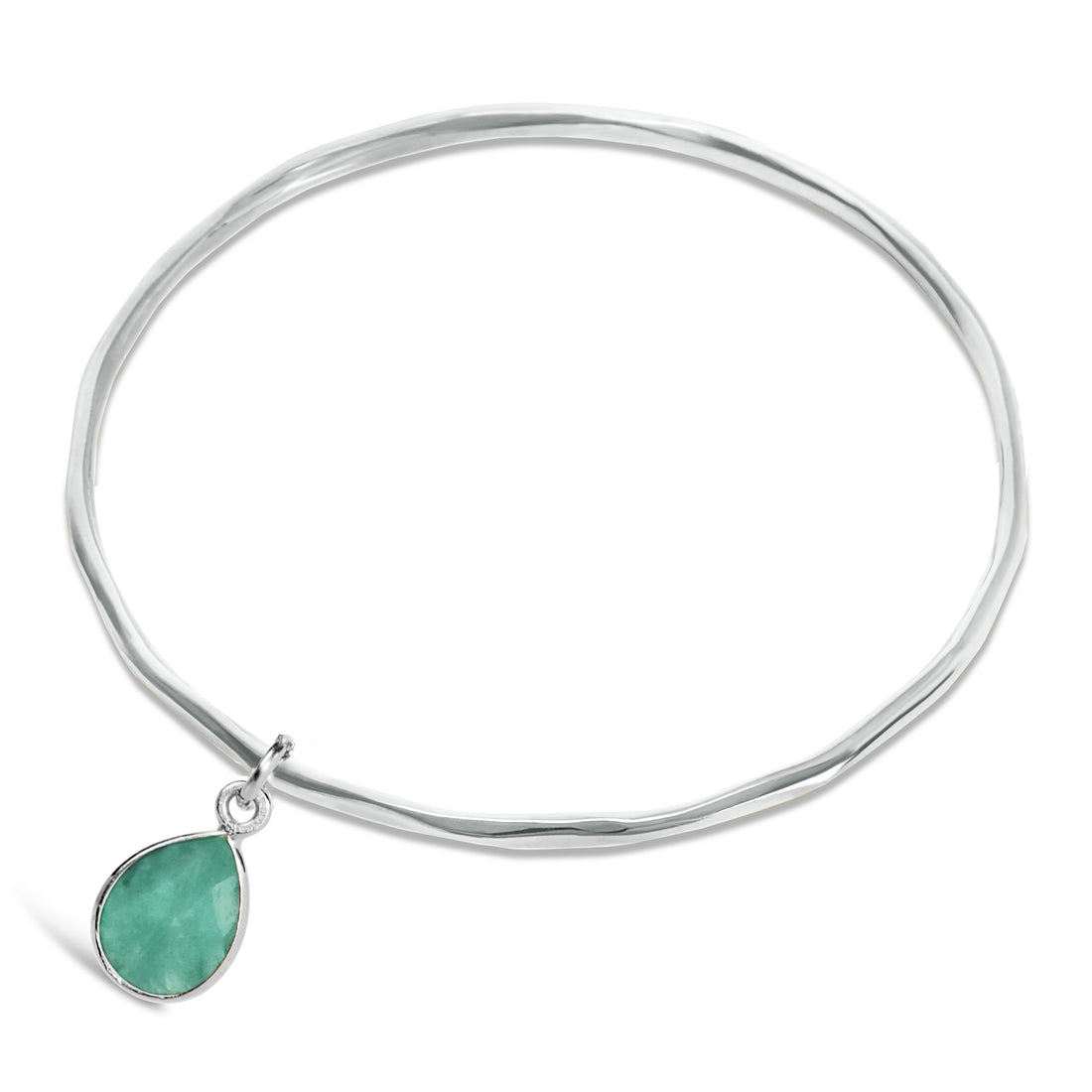 Chrysoprase gemstone silver bangle on a white background 