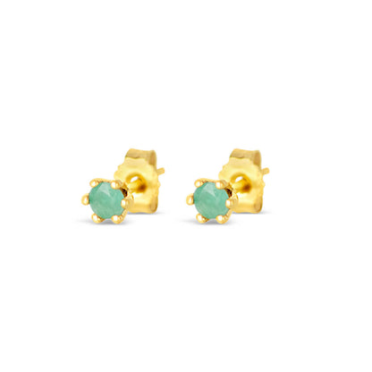 4mm real emerald stud earrings in 9 carat gold setting by Lily Blanche with 9 carat gold butterfly fastenings