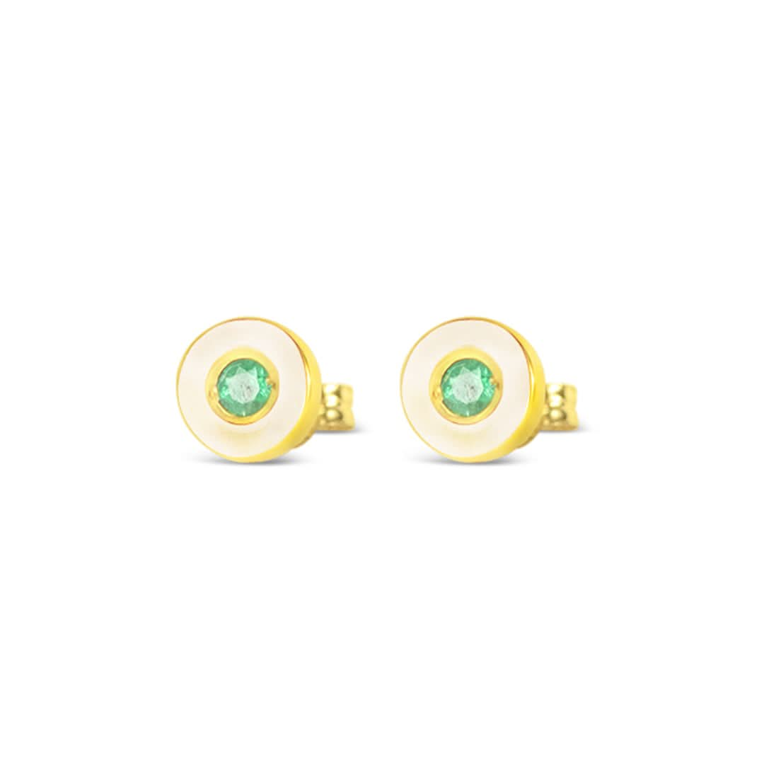 Emerald & Solid Gold Stud Earrings | May