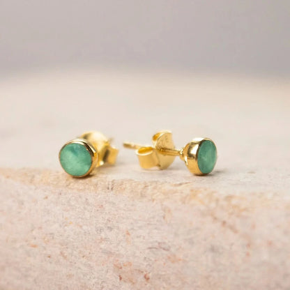 Chrysoprase Mini Stud Earrings | Gold | May