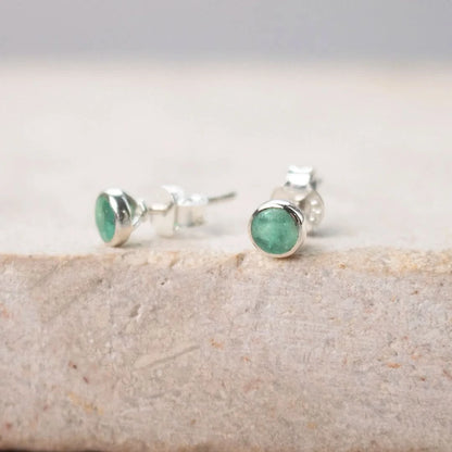 Chrysoprase Mini Stud Earrings | Silver | May
