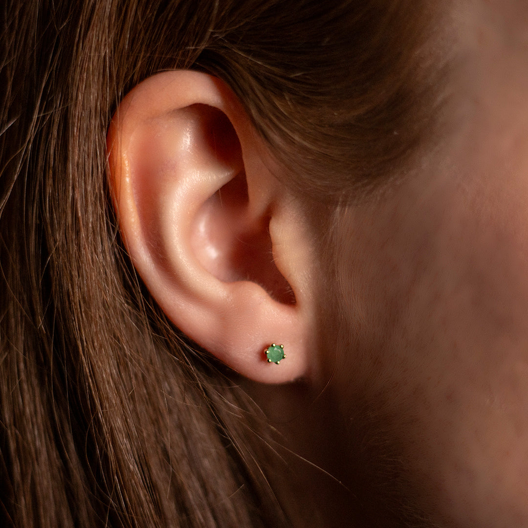 Emerald Mini Stud Earrings | Gold | May