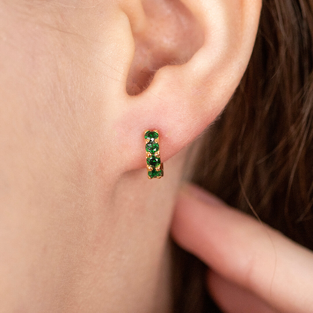 Green Twinkle Huggie Earrings Gold