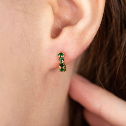 Green Twinkle Huggie Earrings Gold