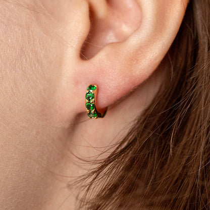 Green Twinkle Huggie Earrings Gold