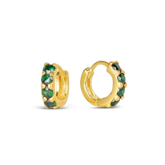 Green Twinkle Huggie Earrings Gold