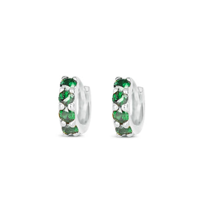 Green Twinkle Huggie Earrings Silver