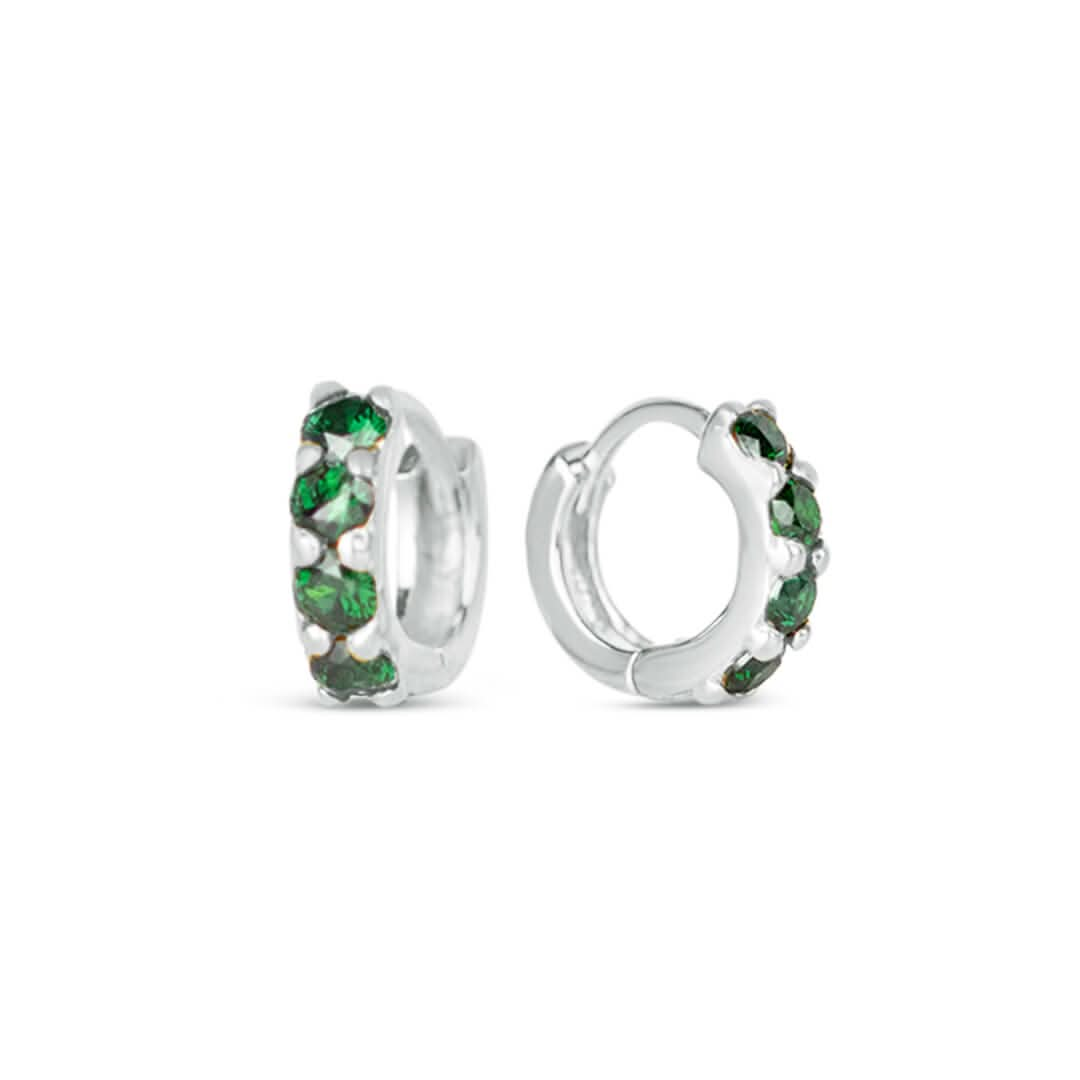 Green Twinkle Huggie Earrings Silver