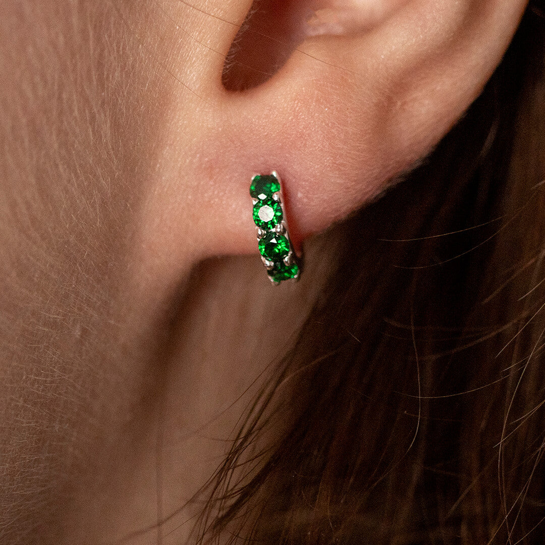 Green Twinkle Huggie Earrings Silver