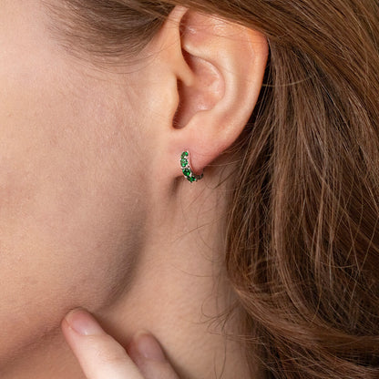 Green Twinkle Huggie Earrings Silver