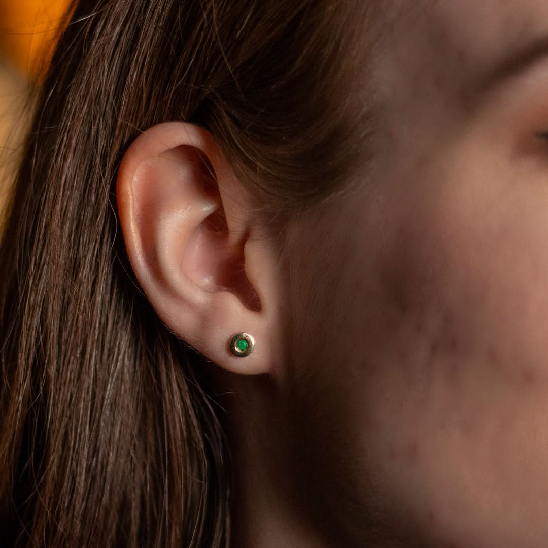 Emerald & Solid Gold Stud Earrings | May