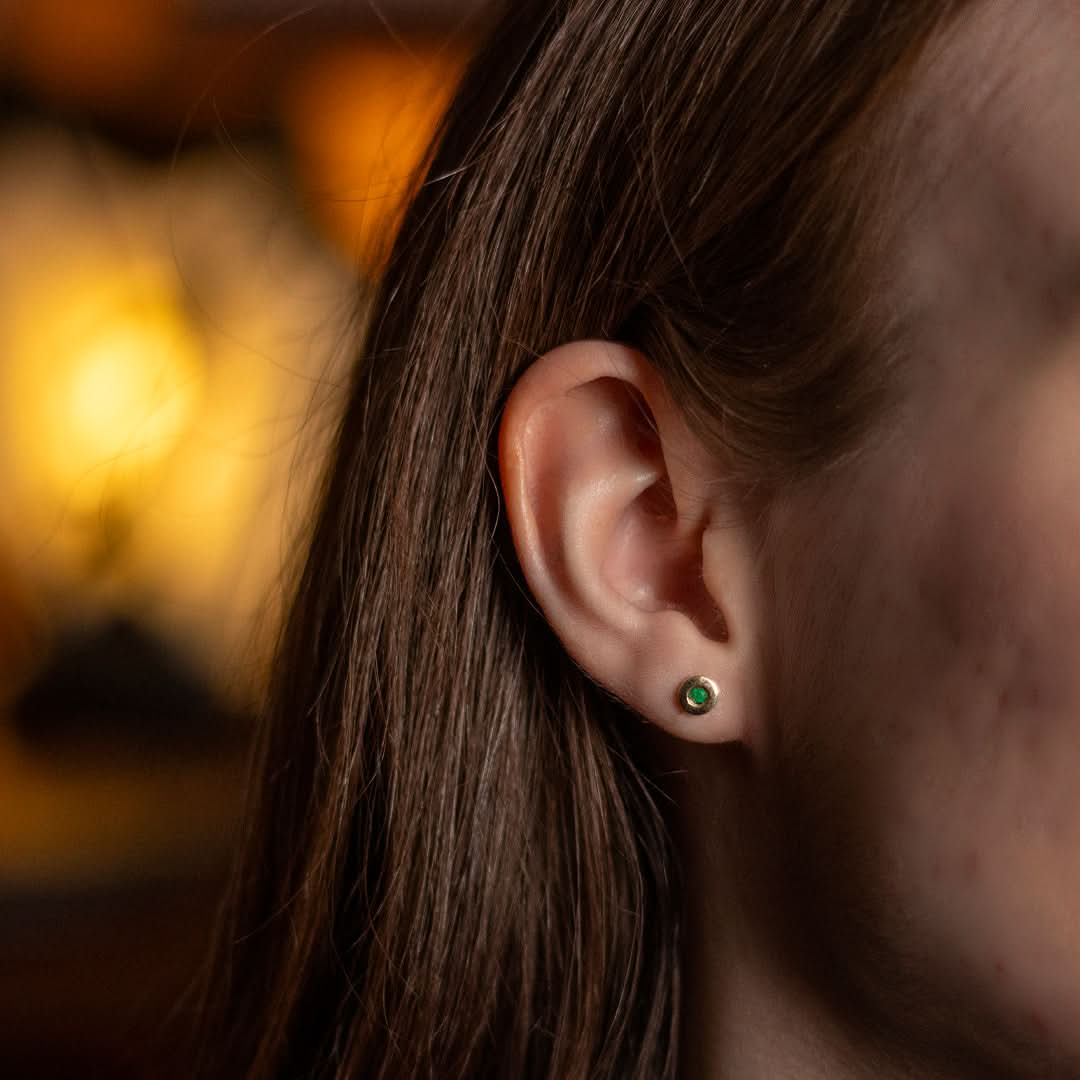 Emerald & Solid Gold Stud Earrings | May