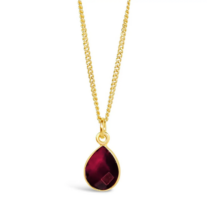 Garnet Charm Necklace  Gold  January Birthstone