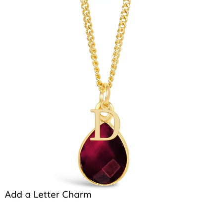 Garnet Charm Necklace  Gold  January Birthstone