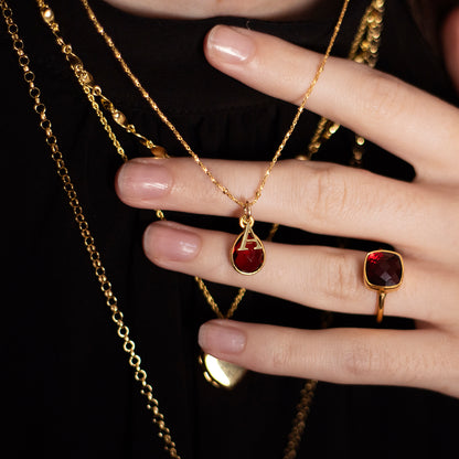 Garnet Charm Necklace | Gold | January