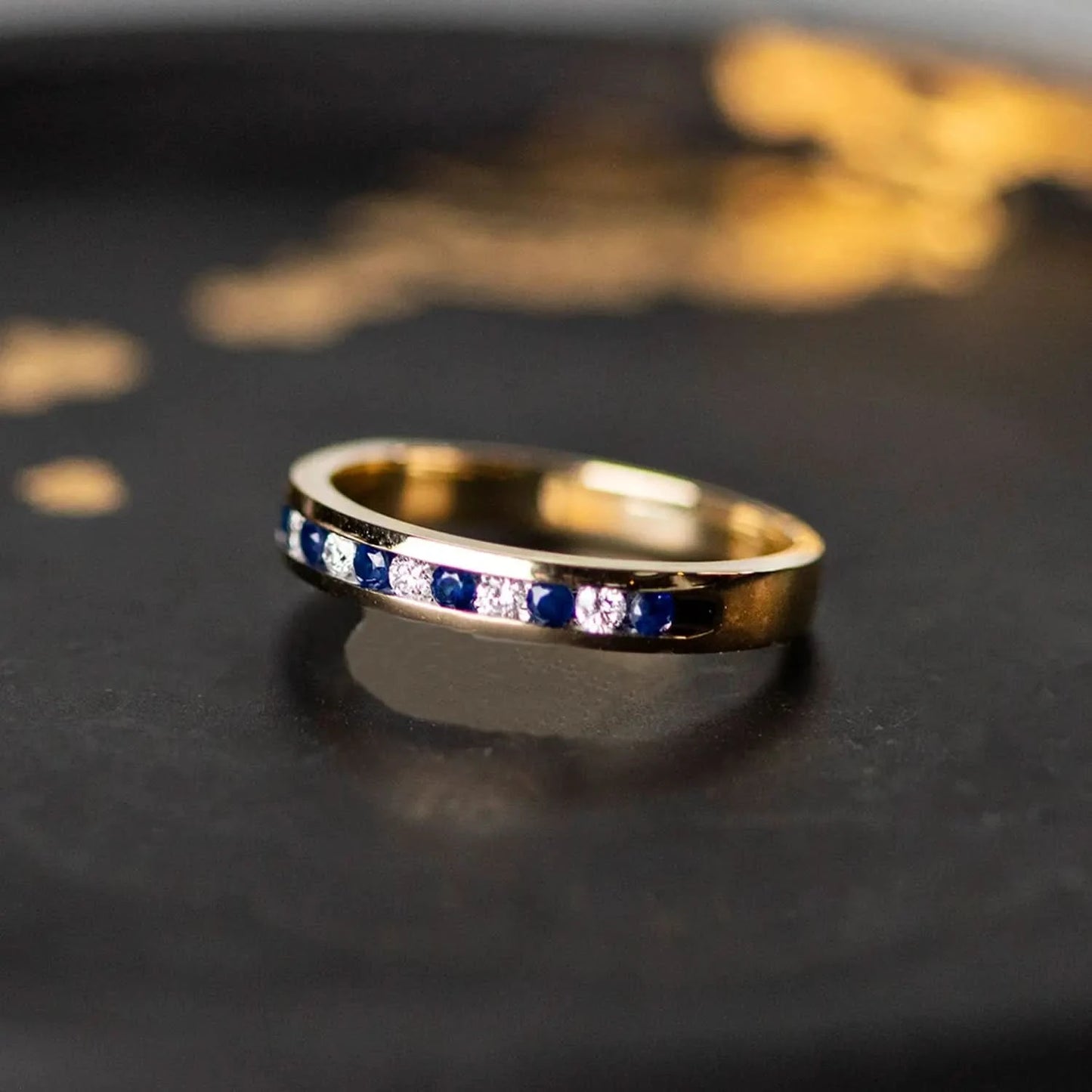 sapphire and diamond solid gold band ring 