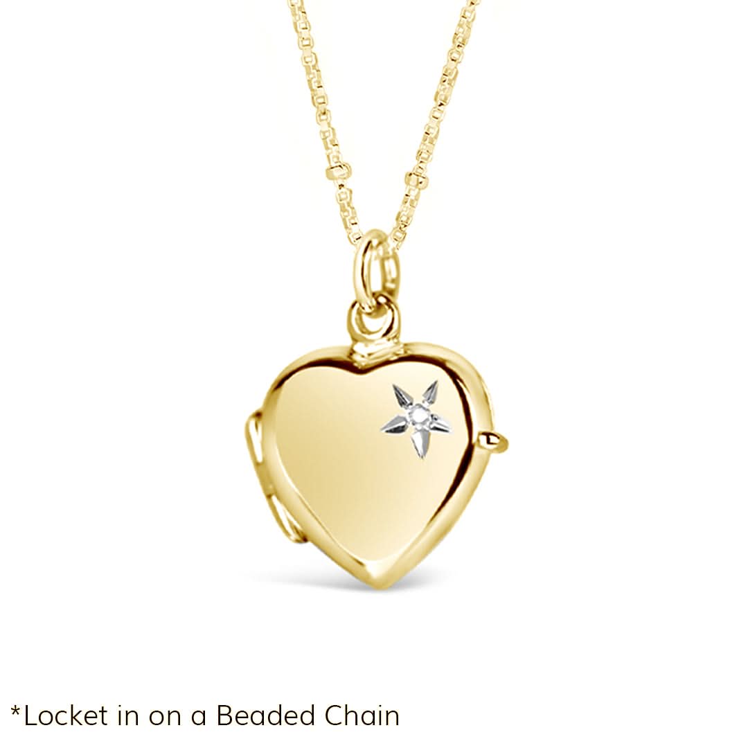 2 Photo Diamond Heart Locket Gold + Photos