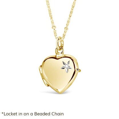 2 Photo Diamond Heart Locket Gold + Photos