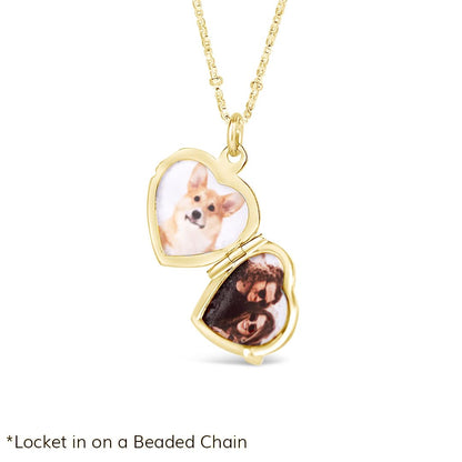 2 Photo Diamond Heart Locket Gold + Photos