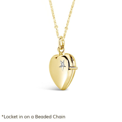 2 Photo Diamond Heart Locket Gold + Photos