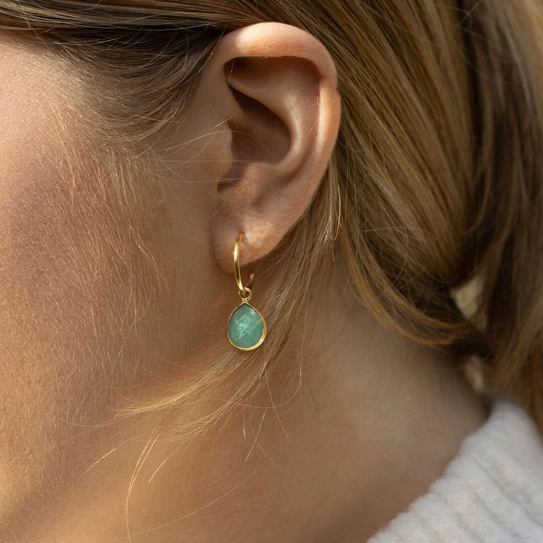 Chrysoprase Hoop Earrings | Gold | May
