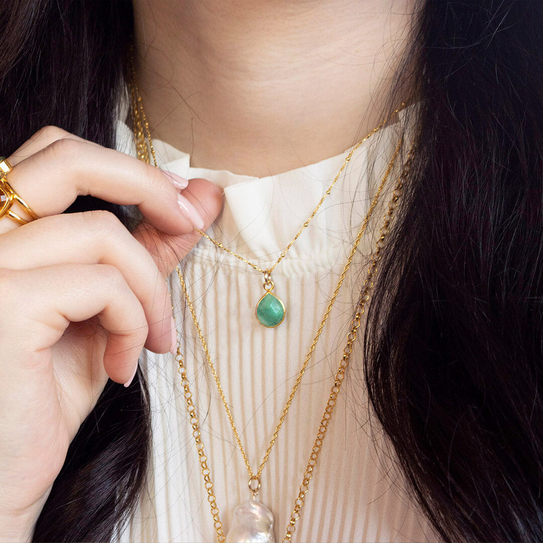 Chrysoprase Charm Necklace | Gold | May