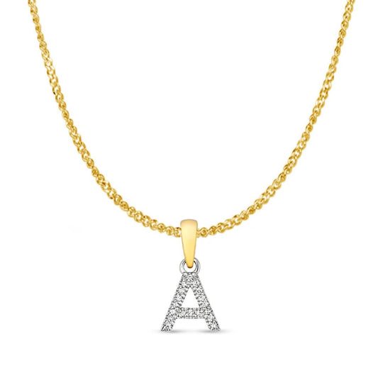 real diamond initial necklace A on solid gold chain