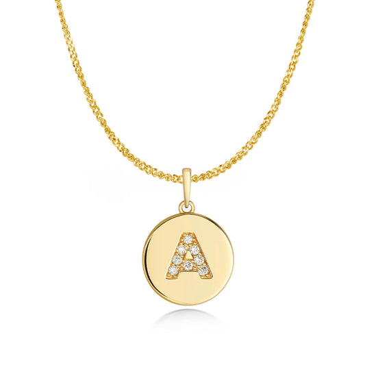 Diamond Initial Necklace | Solid Gold Disc | A to Z