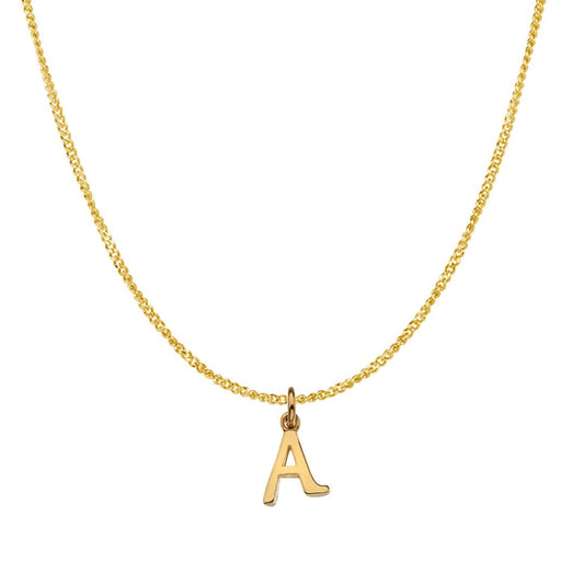 Alphabet initial necklace in solid gold on a curb chain