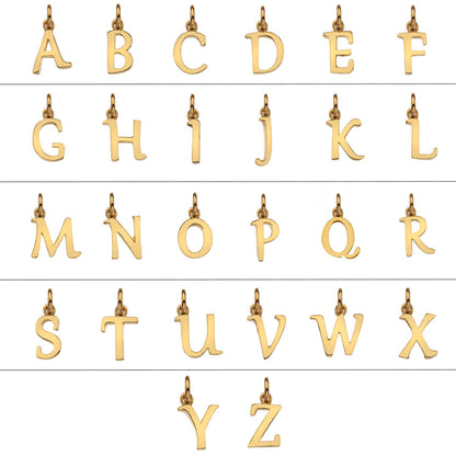 Grid of gold initial letter necklaces - 26 in alphabet