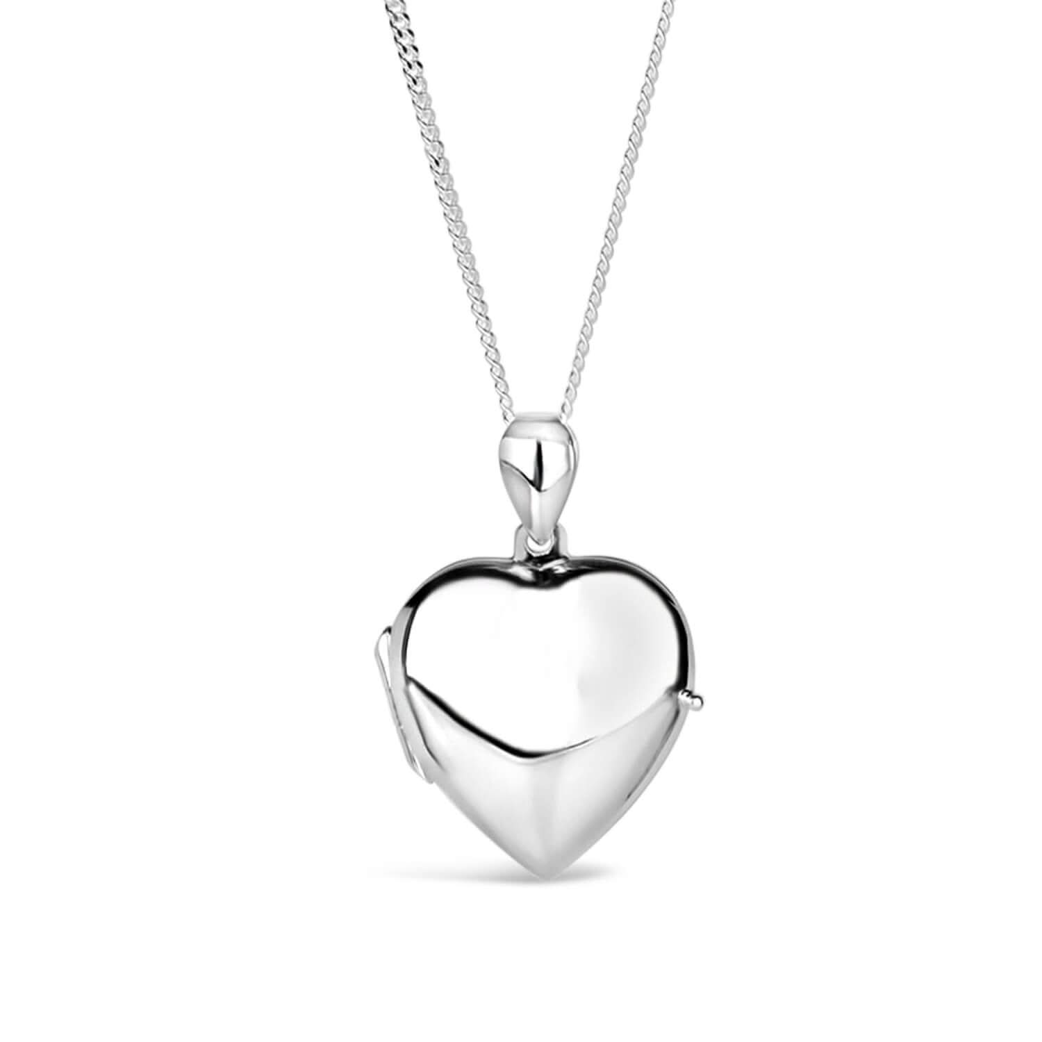 Silver heart Necklace for ashes, memorial necklace, locket with one photo and ashes storage, silver curb chain, engraving, white background