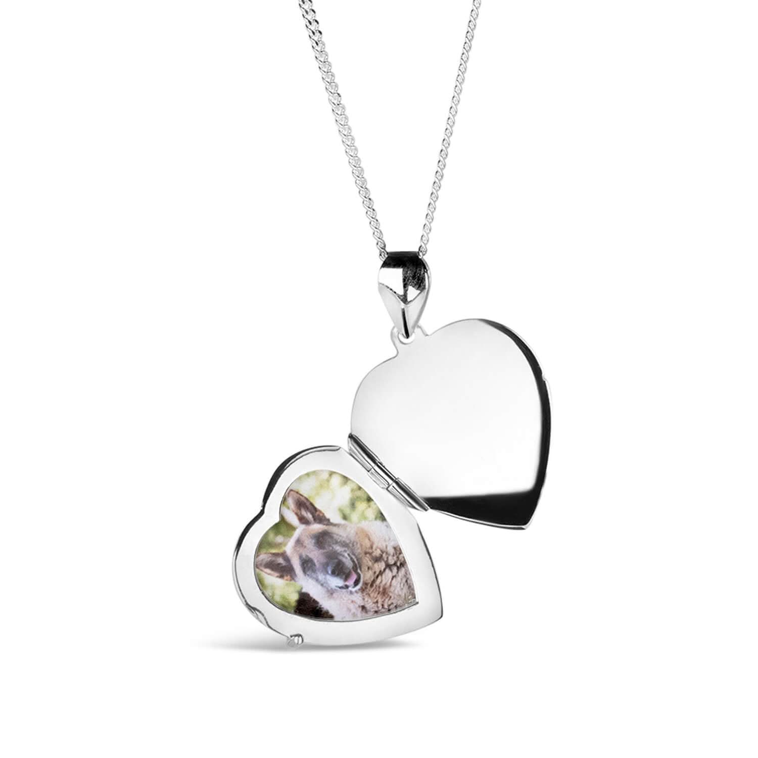 Silver heart Necklace for ashes, memorial necklace, locket with one photo and ashes storage, silver curb chain, engraving, white background