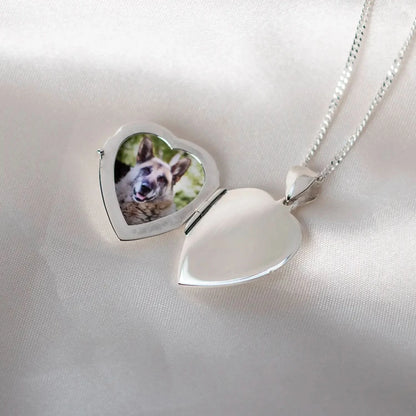 Silver heart Necklace for ashes, memorial necklace, locket with one photo and ashes storage, silver curb chain, engraving, silk background