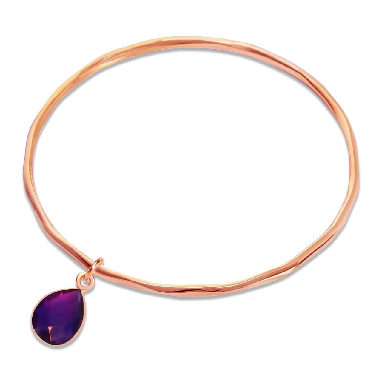 Rose Gold Amethyst Charm Bangle - February Birthstone