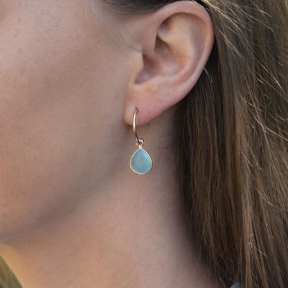 Aqua Chalcedony Hoop Earrings | Rose Gold | March Birthstone