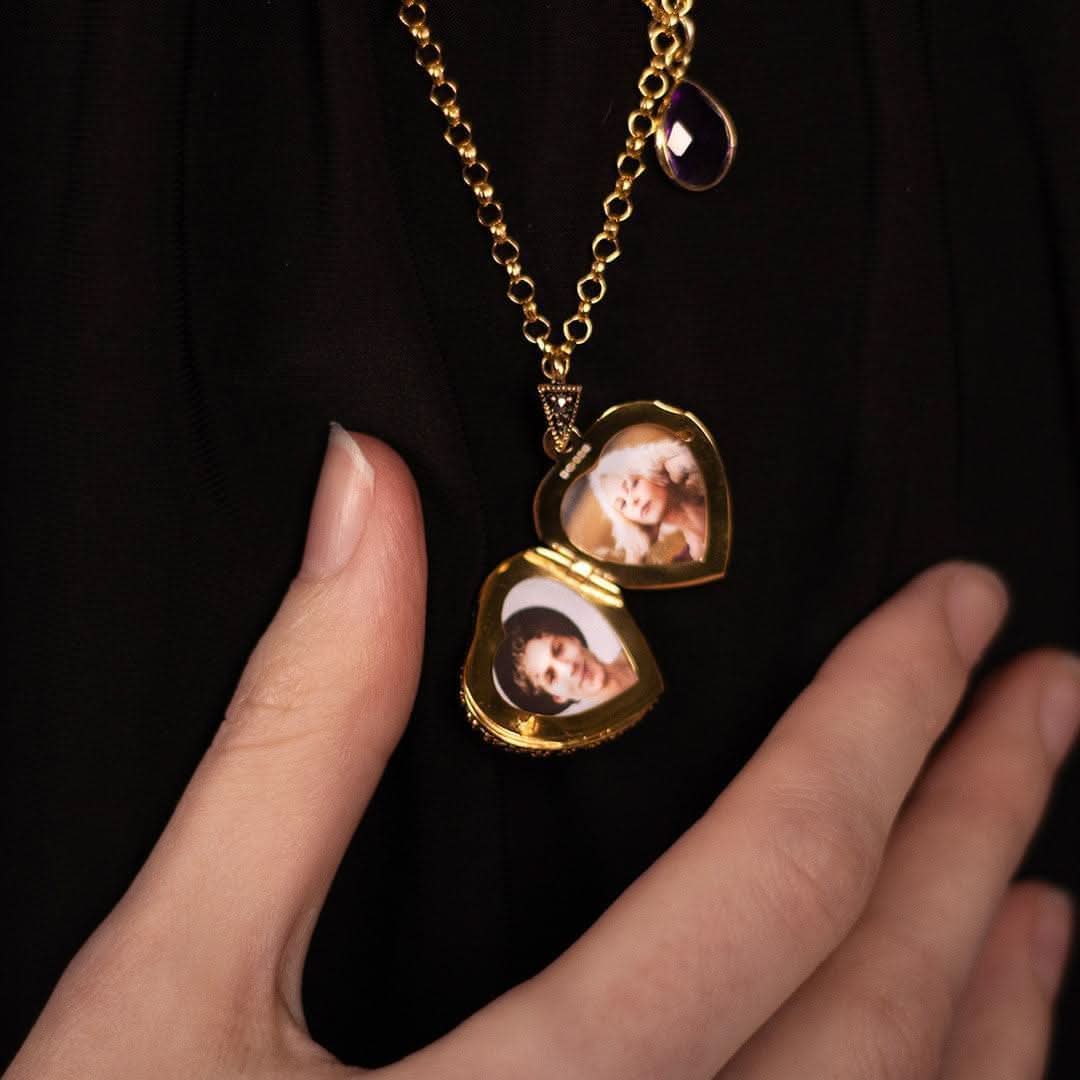 Amethyst Vintage Heart Locket Gold + Photos