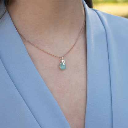 Aqua Chalcedony Necklace | Rose Gold | March
