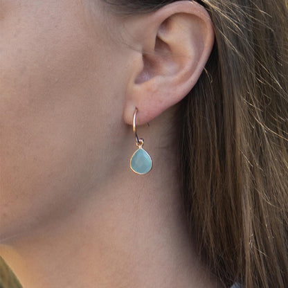 Aqua Chalcedony Hoop Earrings | Silver | March Birthstone