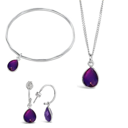 Silver Amethyst Charm Bangle - February Birthstone